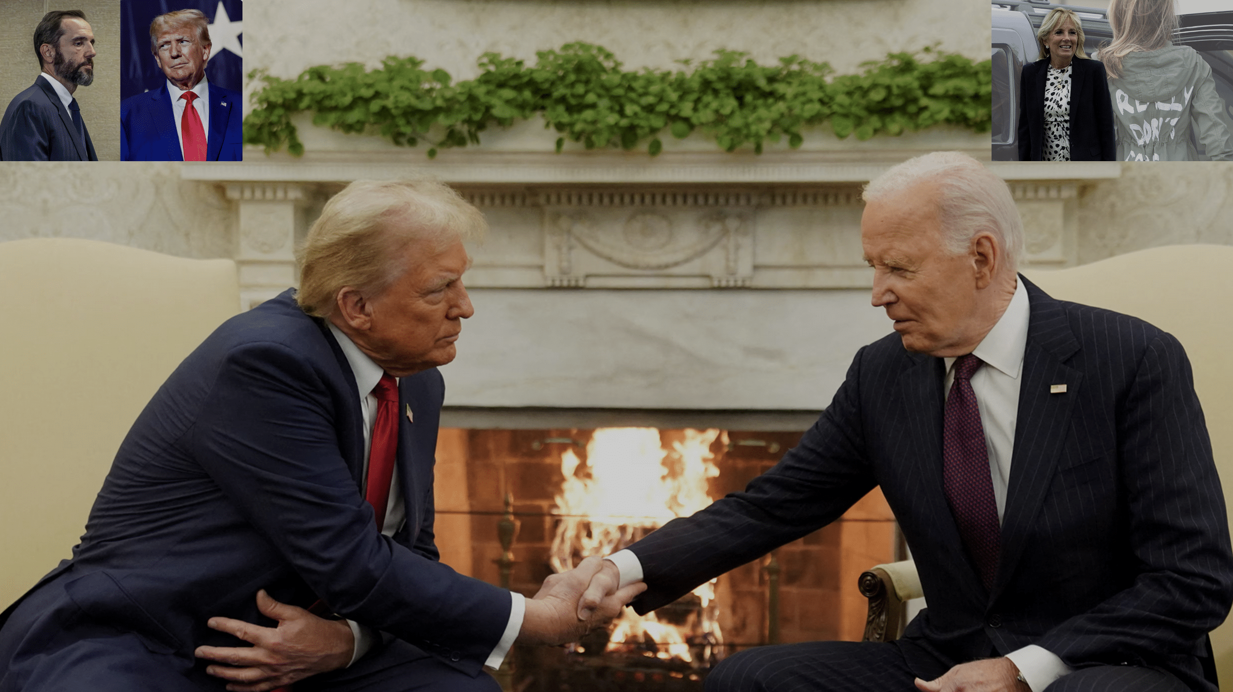 Biden hosting president-elect Trump at White House with images of Jack Smith and Jill Biden and Melania inset