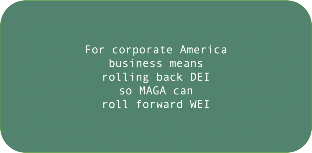 For corporate America business means rolling back DEI so MAGA can roll forward WEI 