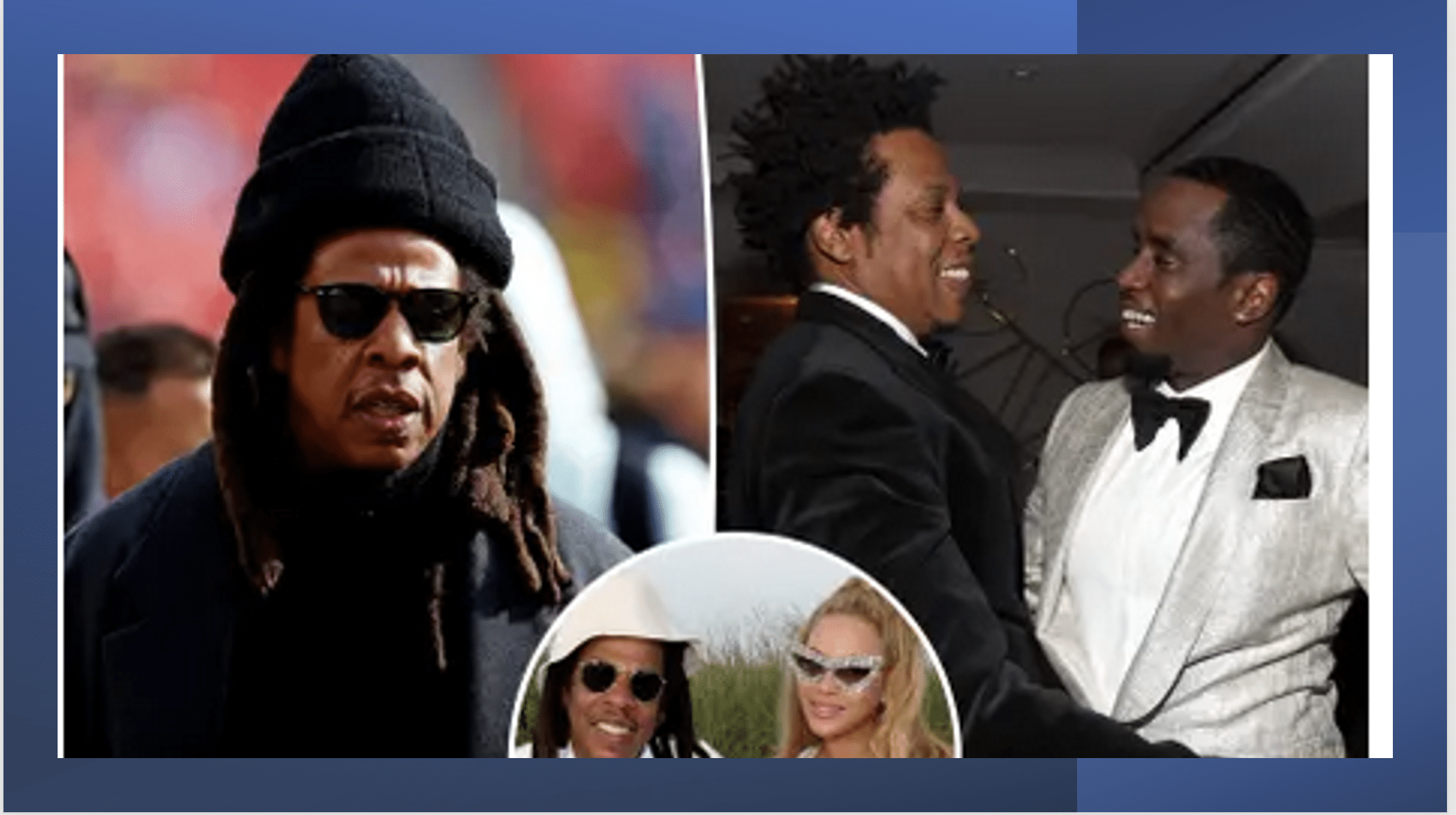 images of Jay-Z and Diddy bromance with Beyonce inset