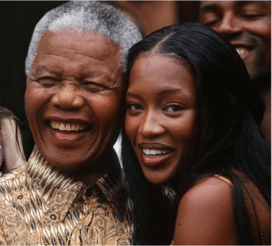 Naomi Campbell hugging Nelson Mandela 