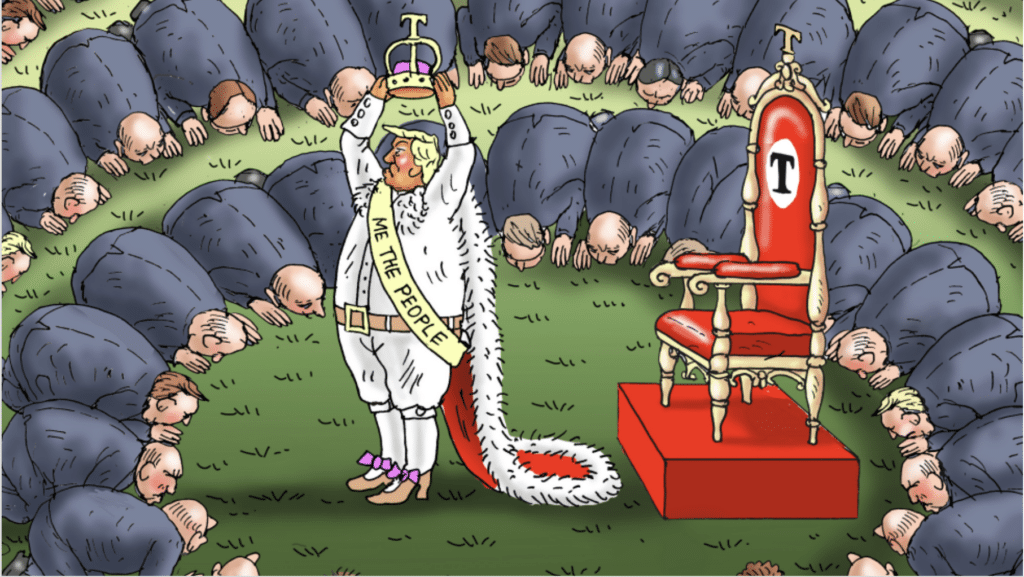 cartoon of Trump channeling Napoleon by crowning himself king