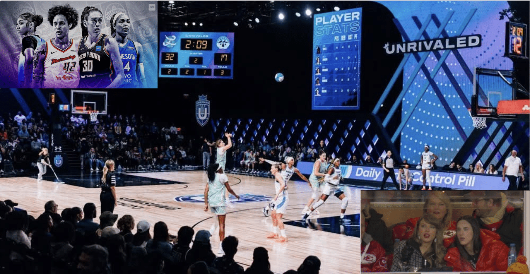 Unrivaled game in play with image league's major stars and absent Caitlin Clark hanging with Taylor Swift