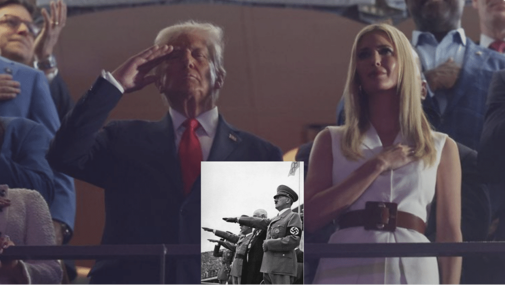 Image of Trump and Hitler saluting at Olympics