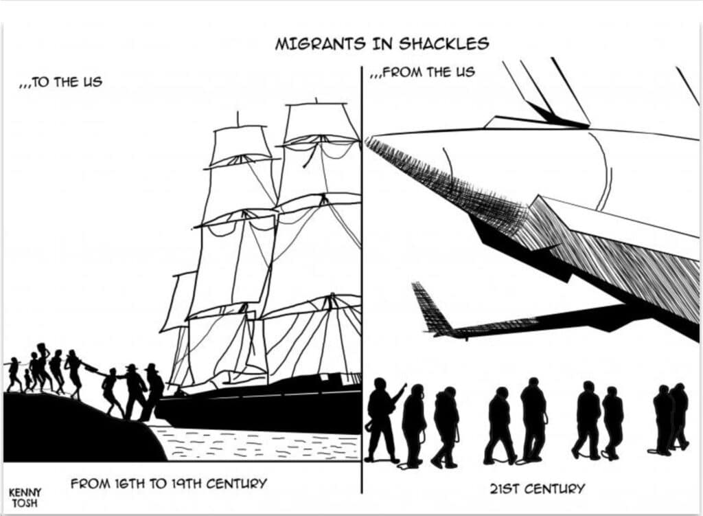 illustration of Blacks as slaves and Browns as deportees