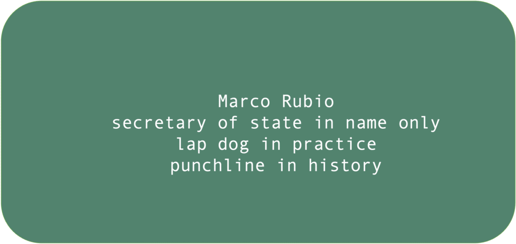 Marco Rubio secretary of state in name only lap dog in practice punchline in history 