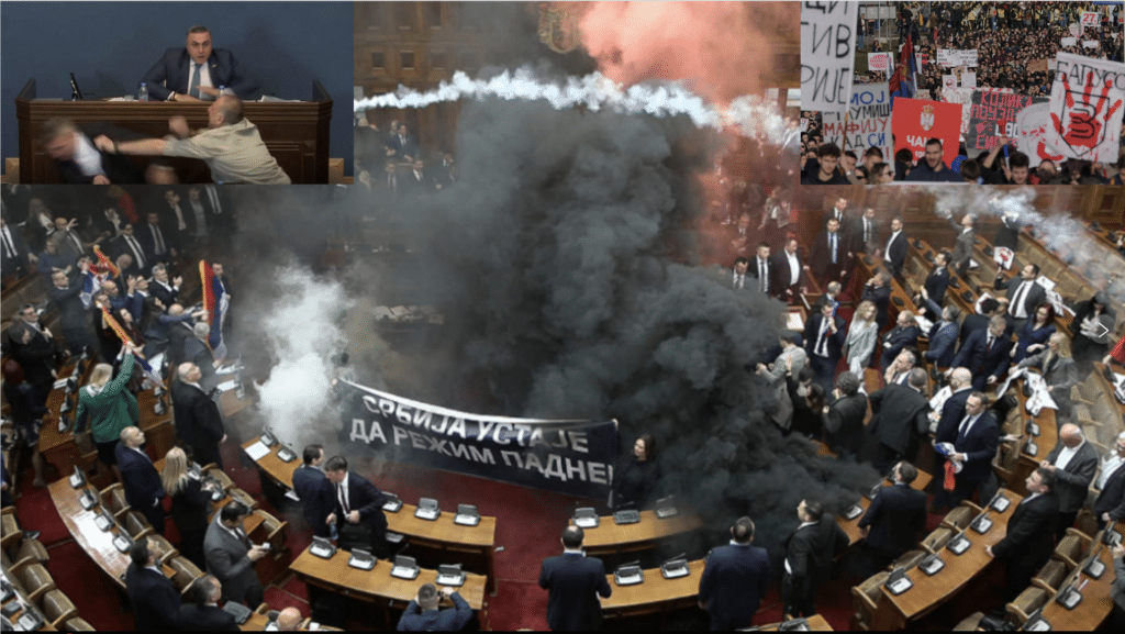 Serbian parliament up in smoke with images of student protests and fights in Georgian parliament