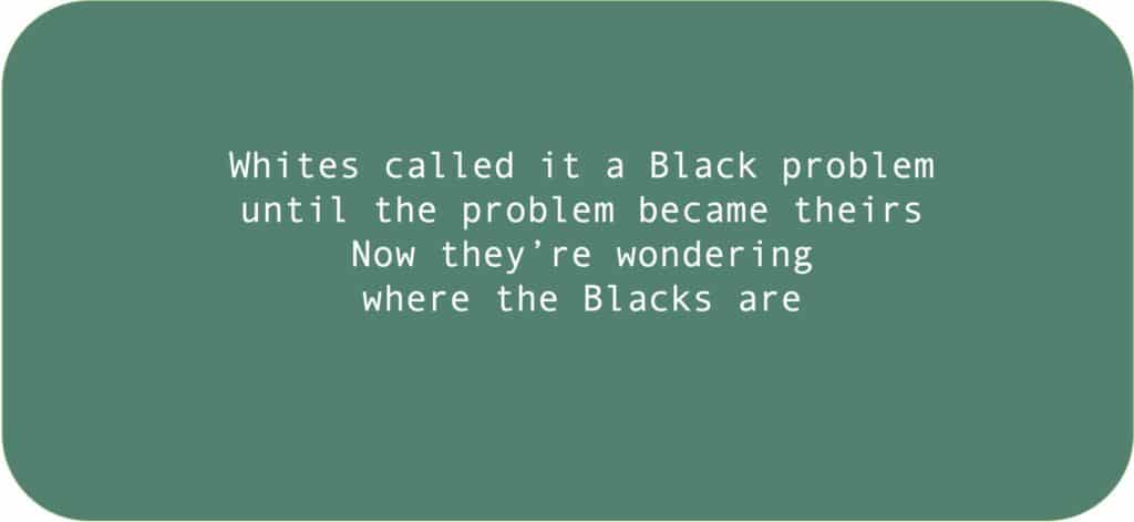 Whites called it a Black problem until the problem became theirs Now they’re wondering where the Blacks are
