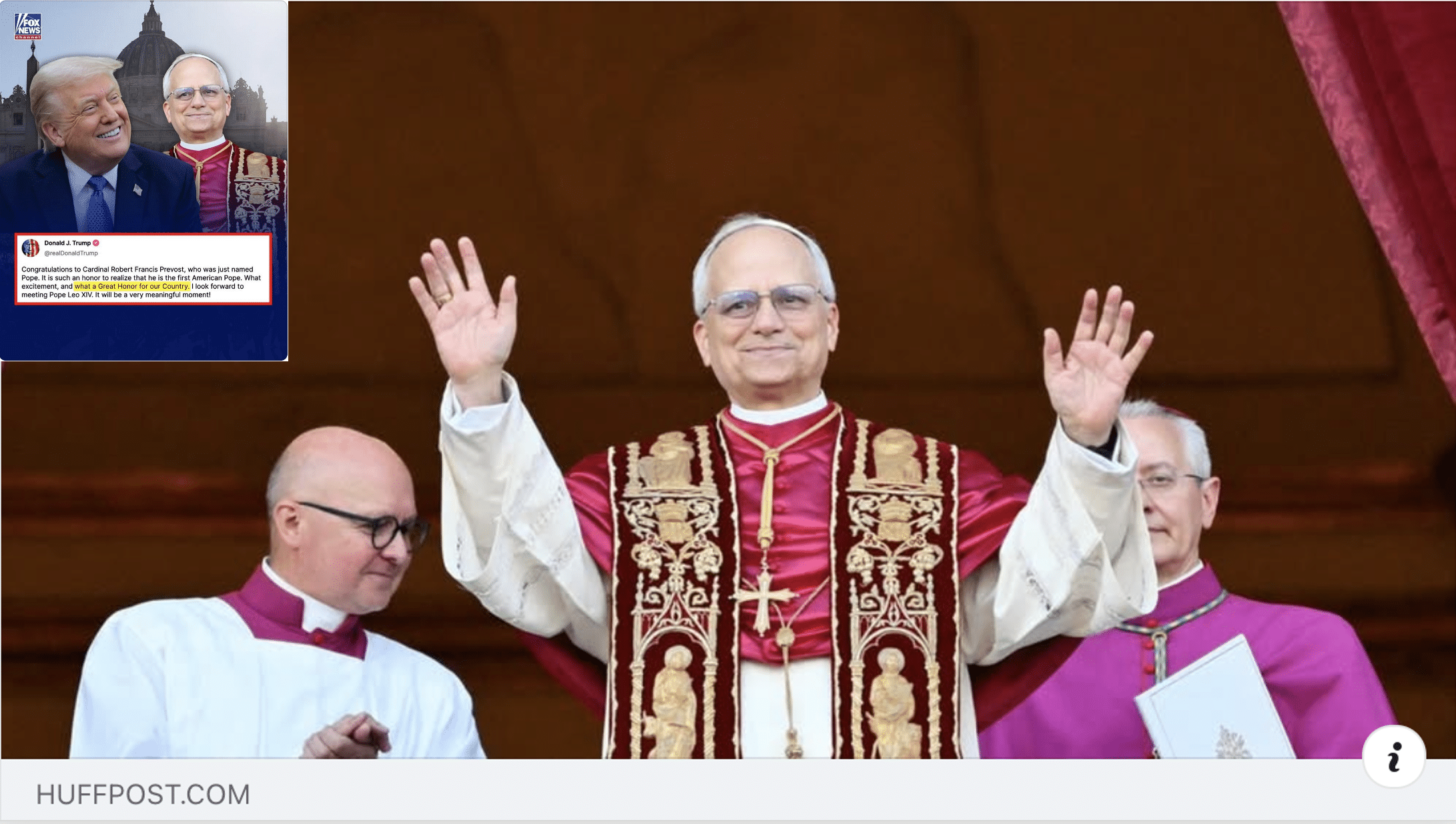 Pope Leo makes first appearance on Vatican balcony with image of Trump inset