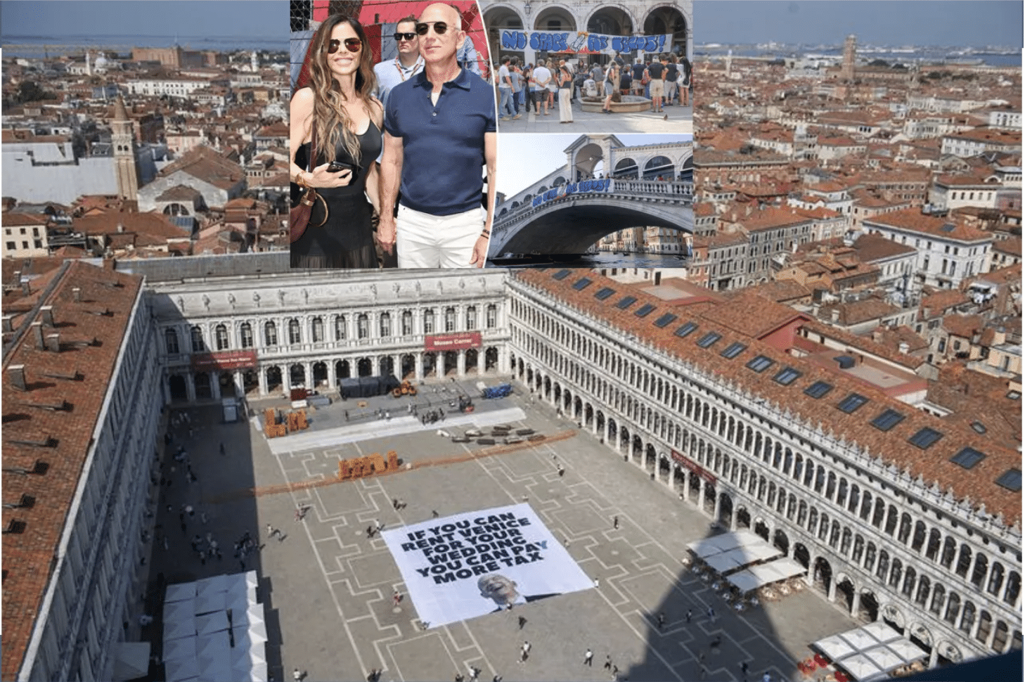 image of Bezos and fiancee posing as locals protest his wedding in Venice