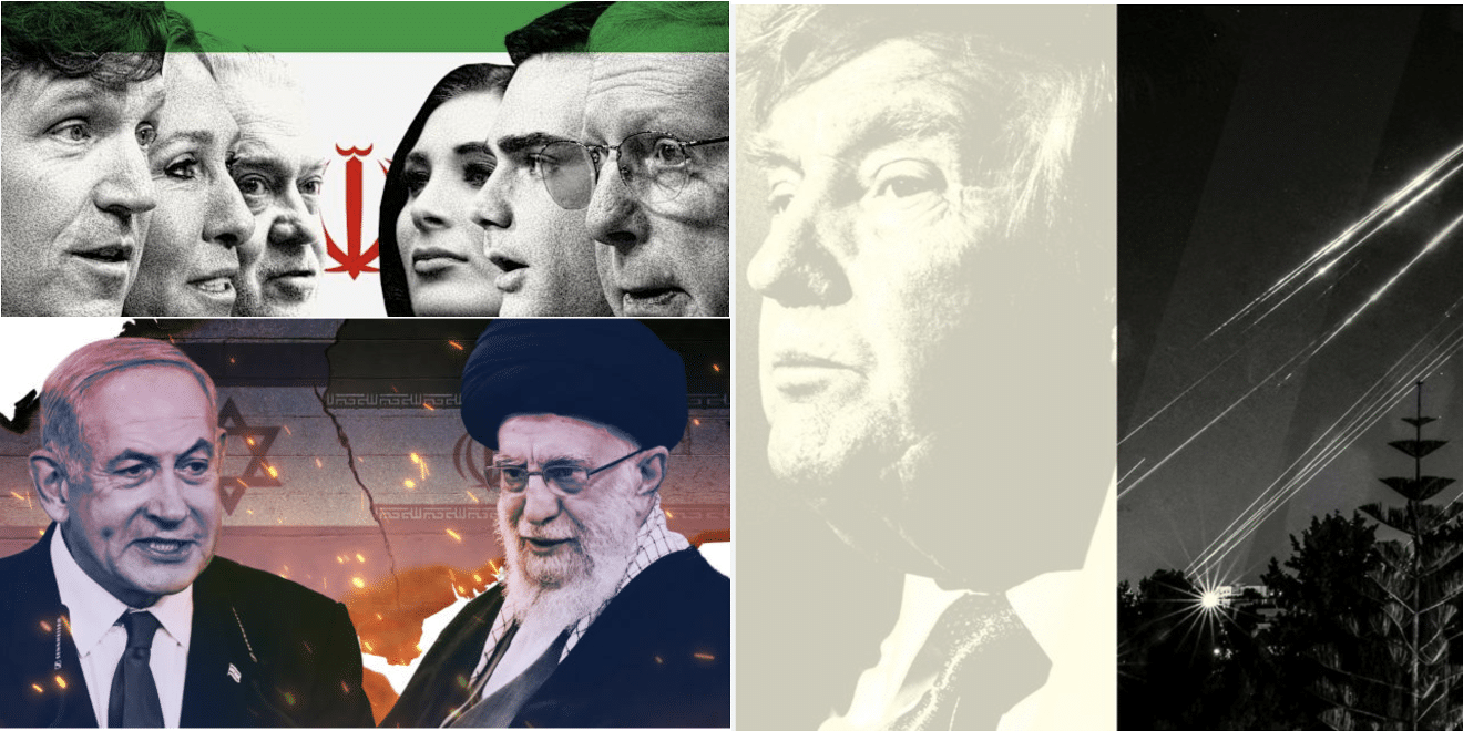 collage of principals involved in waging war between Israel, Iran, and the US
