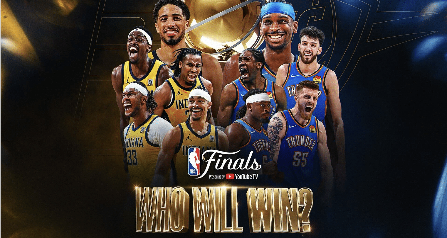 poster for the NBA finals featuring the Thunder and Pacers