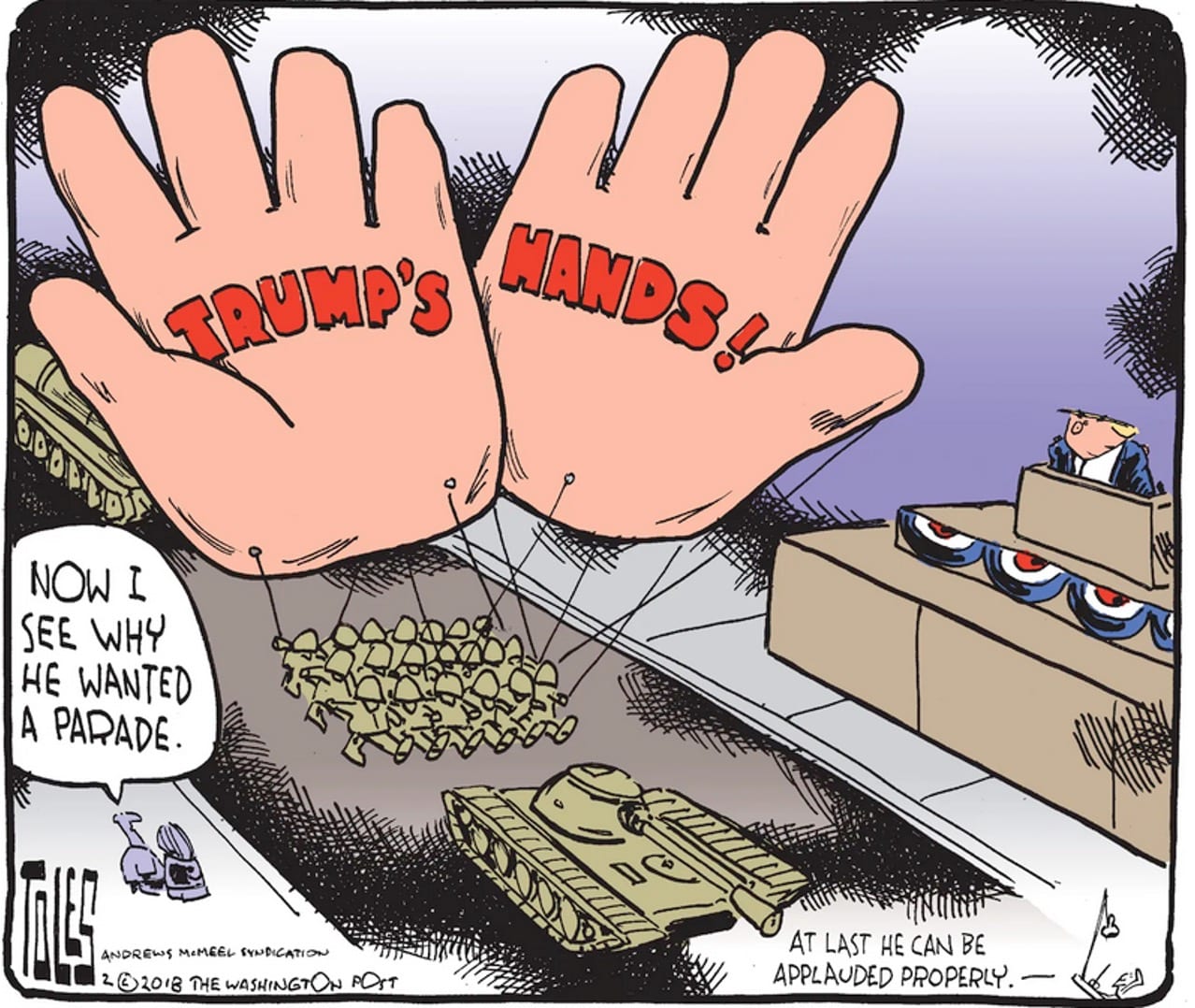 cartoon of Trump's military parade