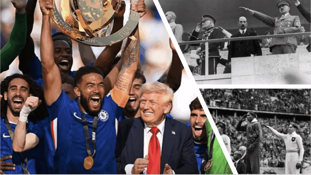 sports as antidote to international conflicts with images from Berlin Olympics to World Club Cup