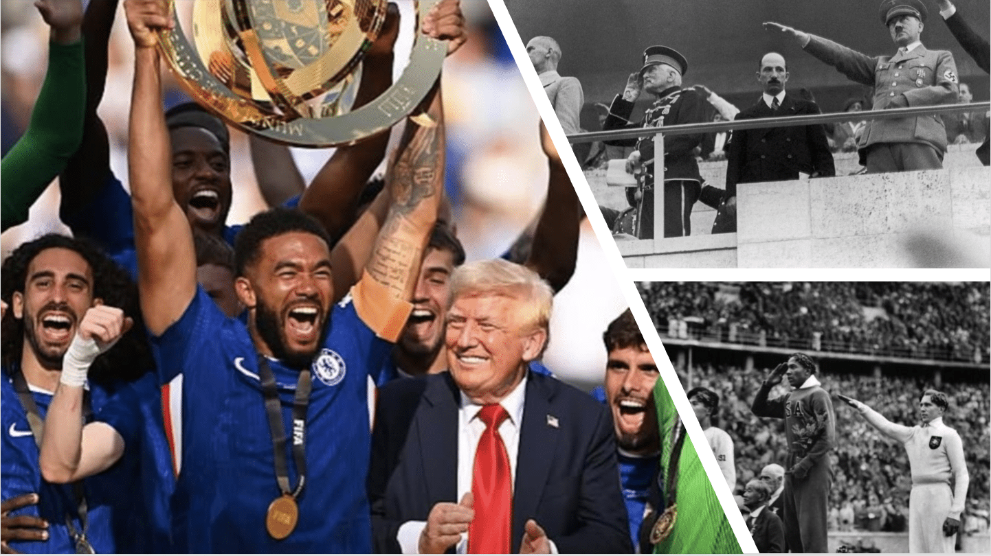 sports as antidote to international conflicts with images from Berlin Olympics to World Club Cup