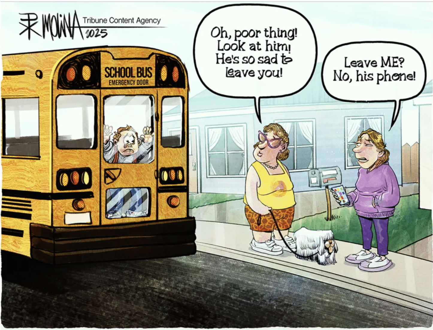 parent seeing off crying kid on school bus