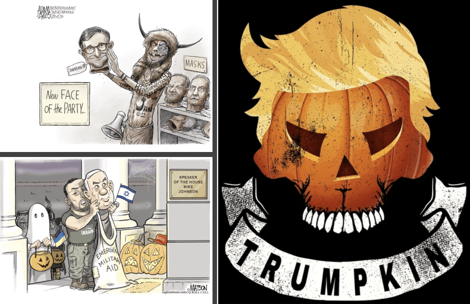 Halloween images of Mike Johnson and Donald Trump