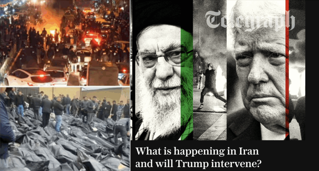 Trump vs Ayatollah with Iran protests in background