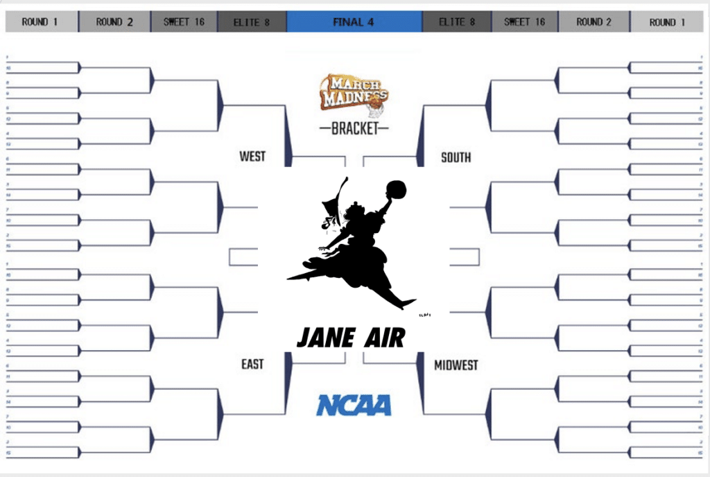 NCAA march madness brackets and image of Jane Air