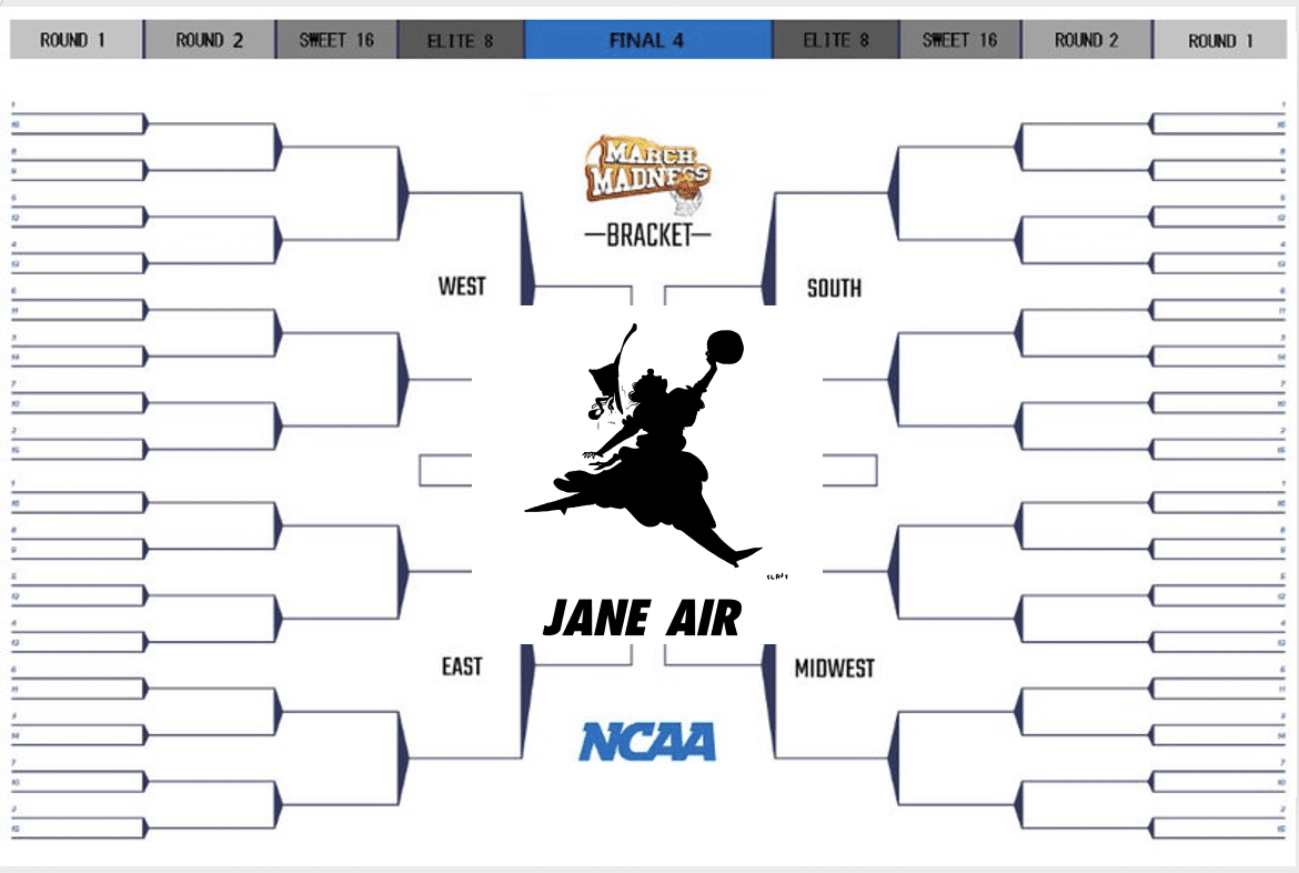 NCAA march madness brackets and image of Jane Air