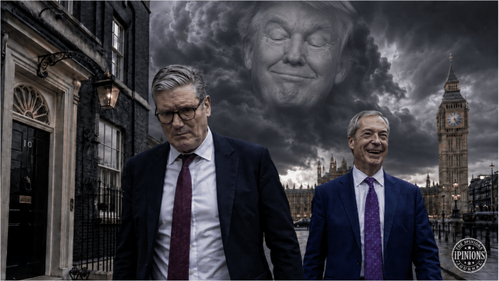 UK local elections Starmer, Farage, Trump in the clouds