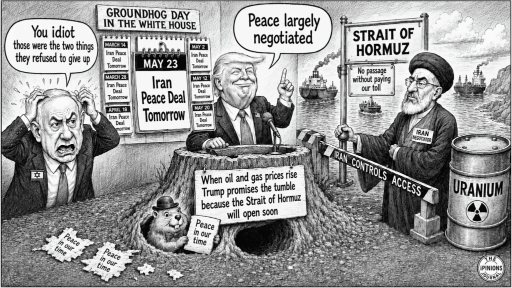 Cartoon mocking Trump saying Iran deal is largely negotiated
