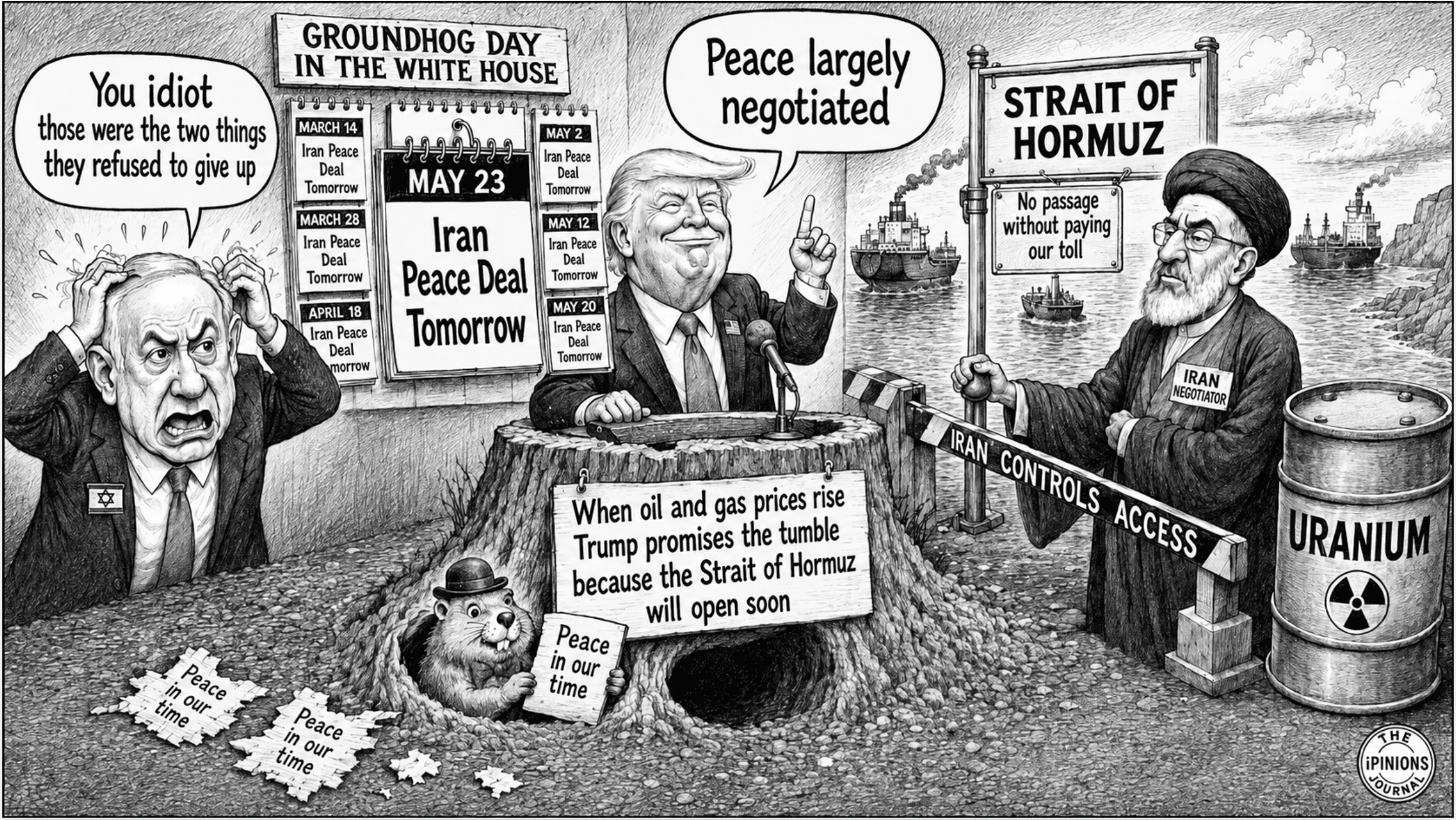 Cartoon mocking Trump saying Iran deal is largely negotiated
