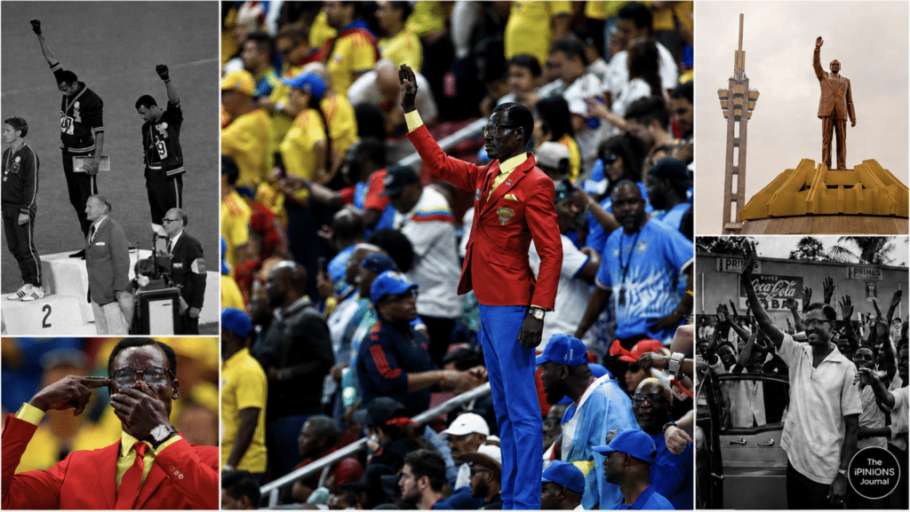 Lumumba Vea’s World Cup protest linked to Patrice Lumumba and Tommie Smith in an editorial collage.