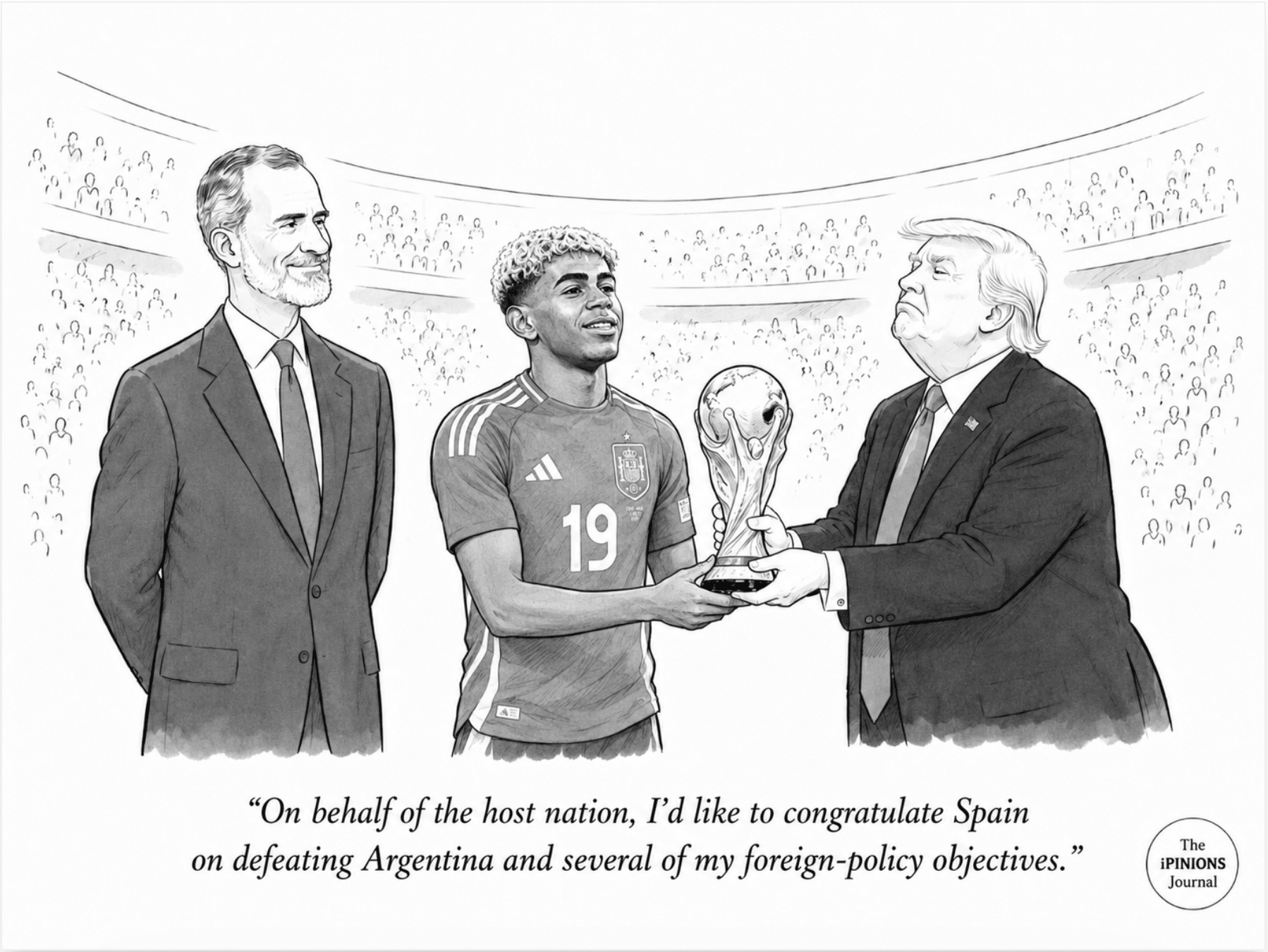Trump presents the World Cup trophy to Lamine Yamal as King Felipe VI watches.
