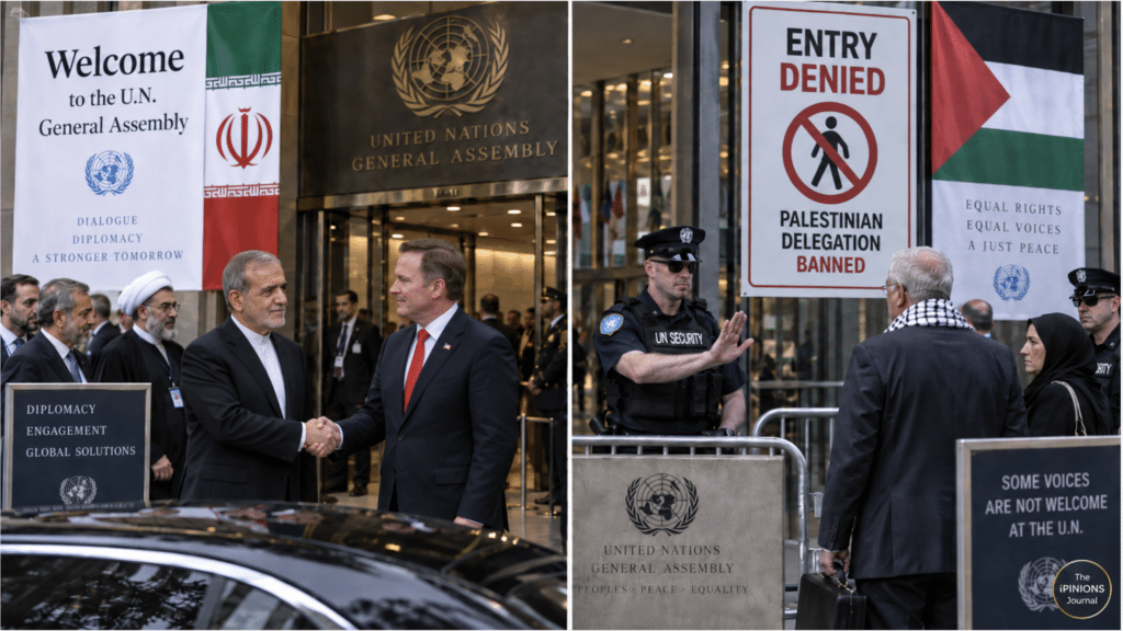 Iranian president and US ambassador shake hands at the UN as Palestinian leaders are barred.